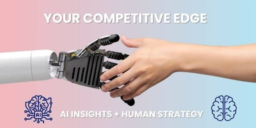 Visual showing collaboration between AI keyword research tools and human SEO strategy.
