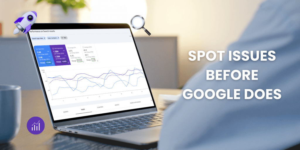 Google Search Console dashboard showing performance graphs for website analysis.
