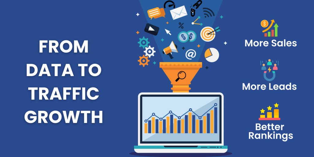 Infographic showing website analysis tool turning problems into traffic growth.