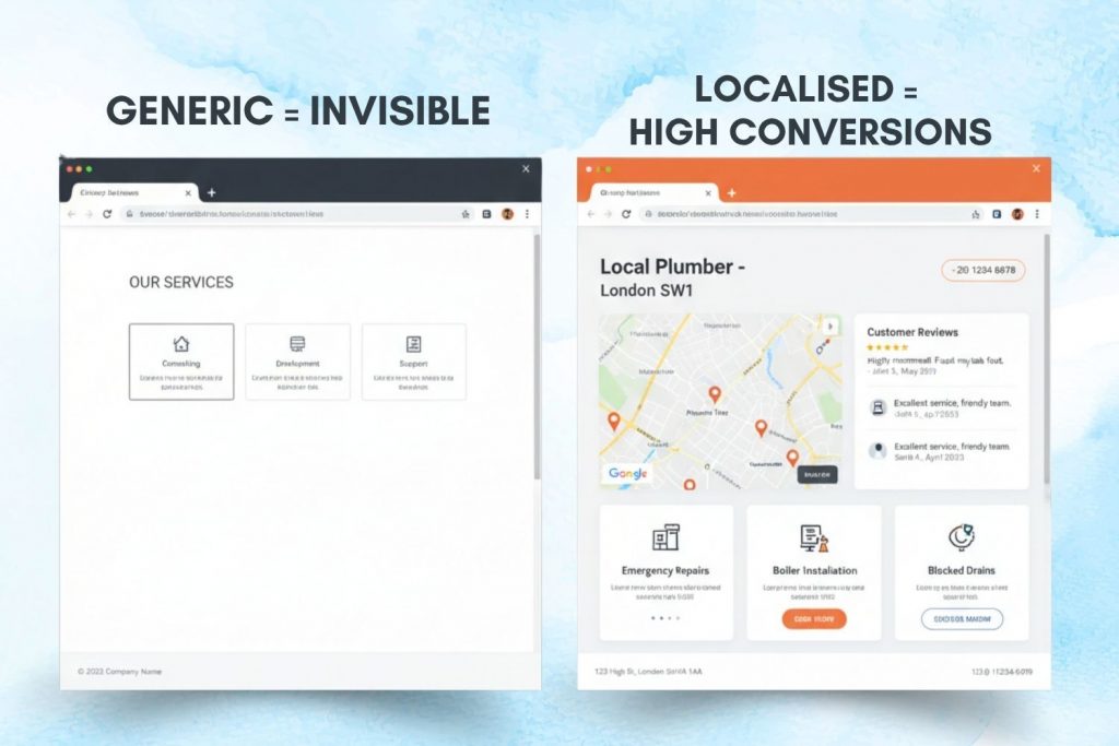 local content marketing uk landing page comparison generic vs optimised